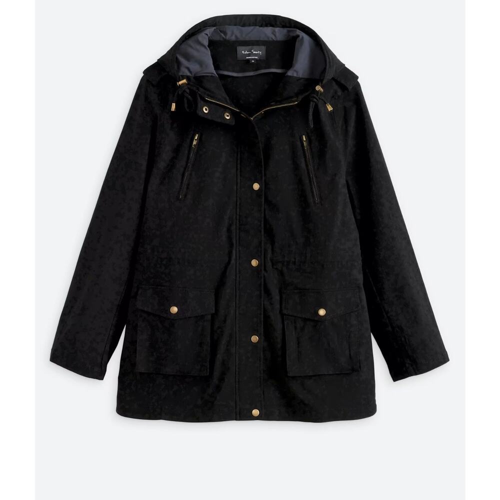 Eden Society Black Holly Contrast Hood Cargo Jacket Sz Xl